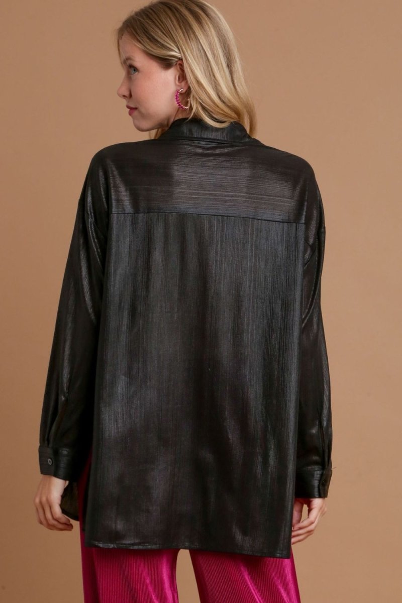 Umgee Side Slit Button Up Long Sleeve Shirt for Women - Love Salve